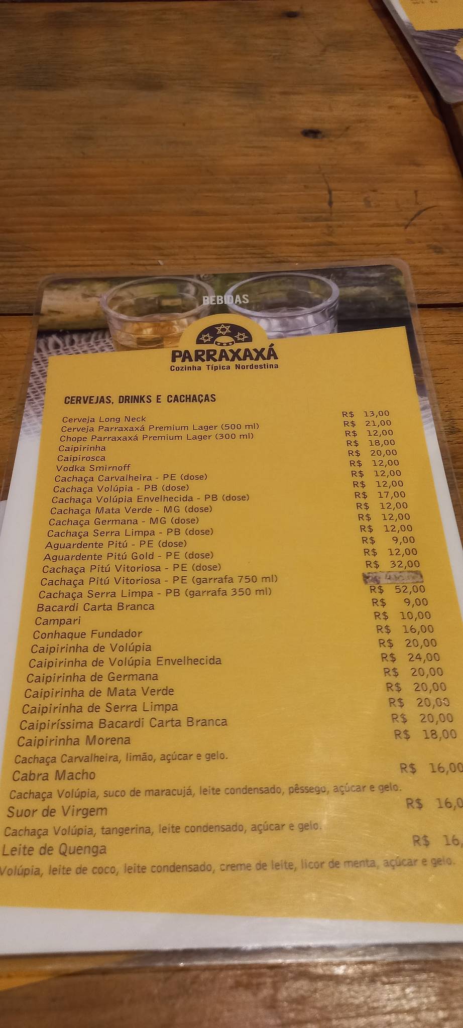 Parraxaxá cardápio