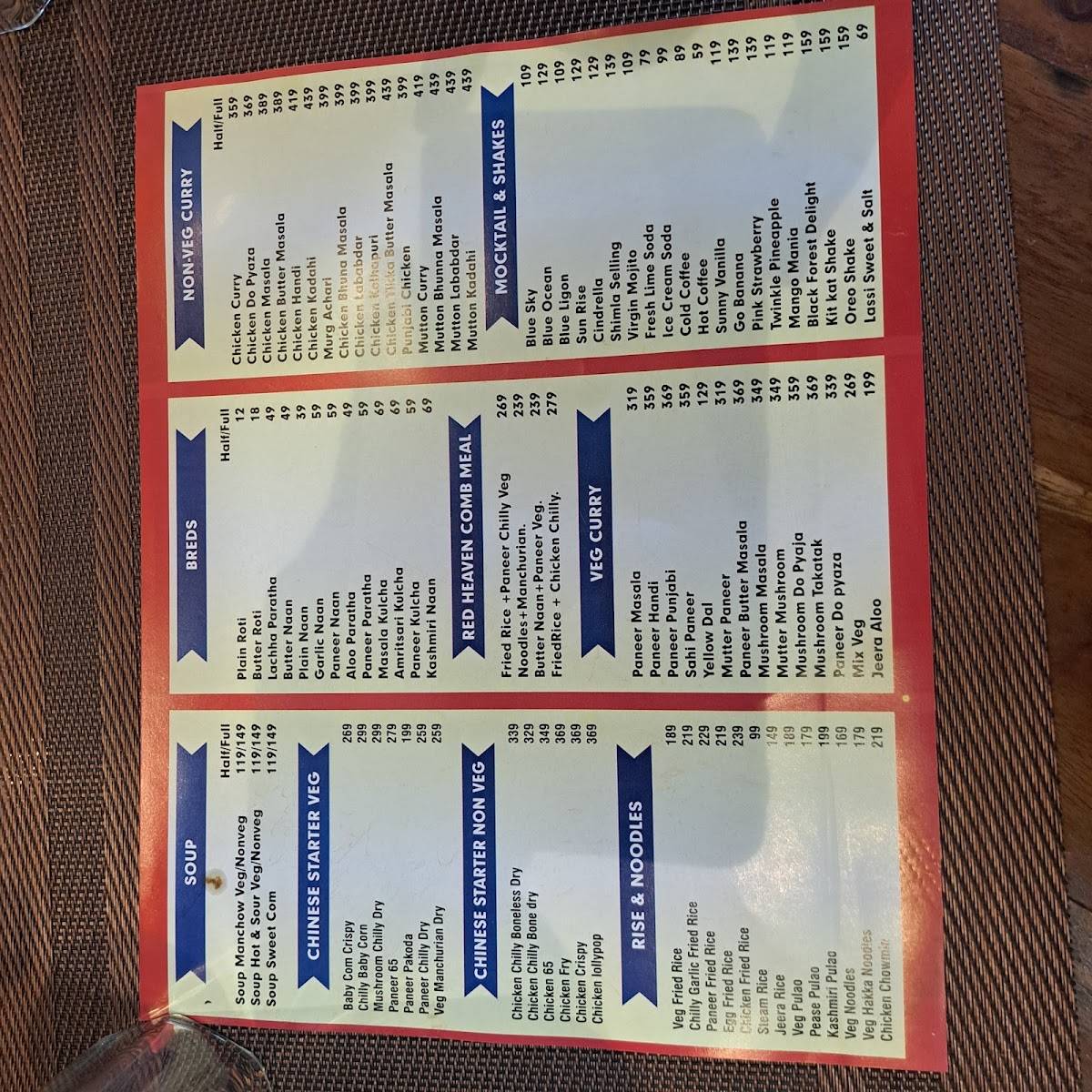 Red Heaven Restaurant menu