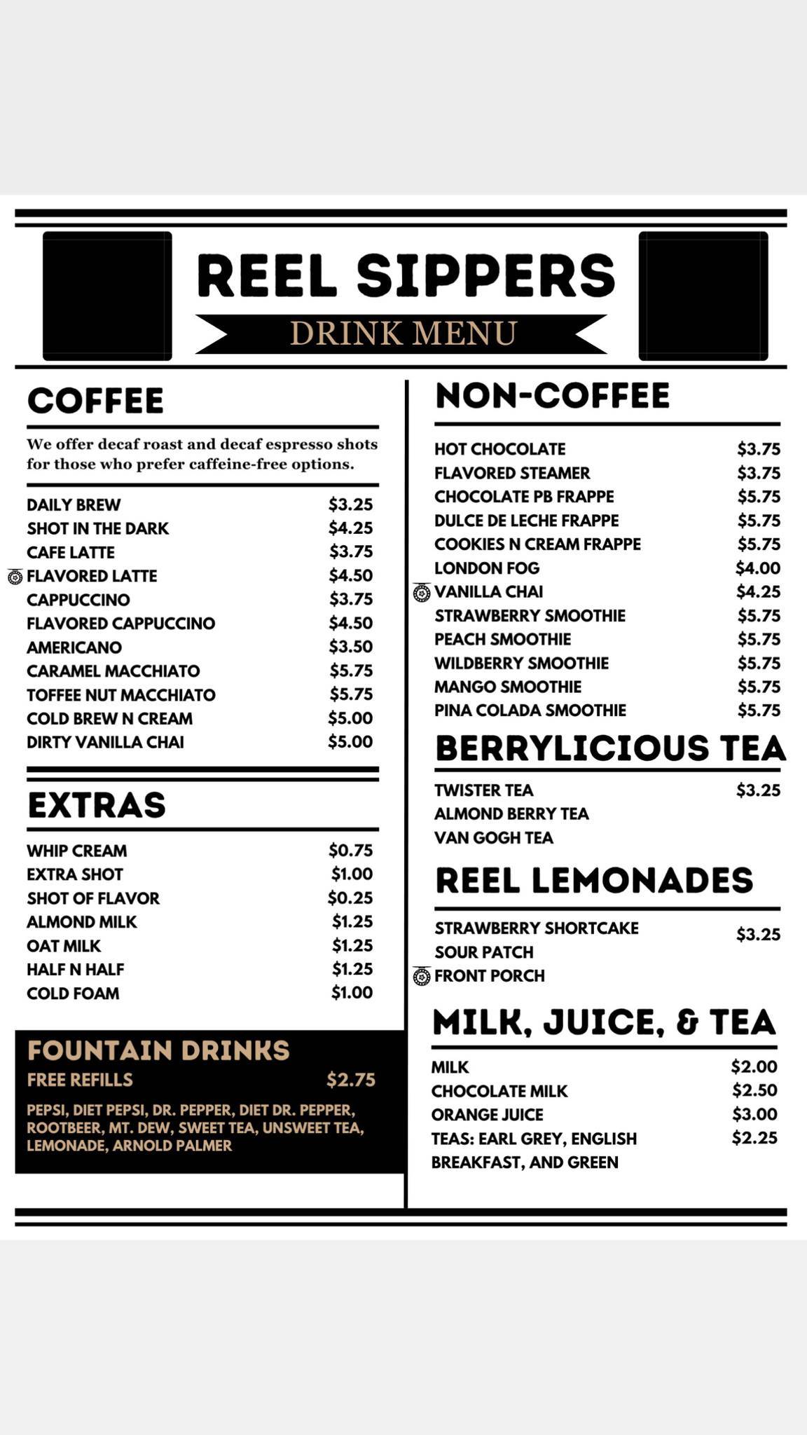Menu at Reel Java pub & bar, Jamestown, 302 Monument Square