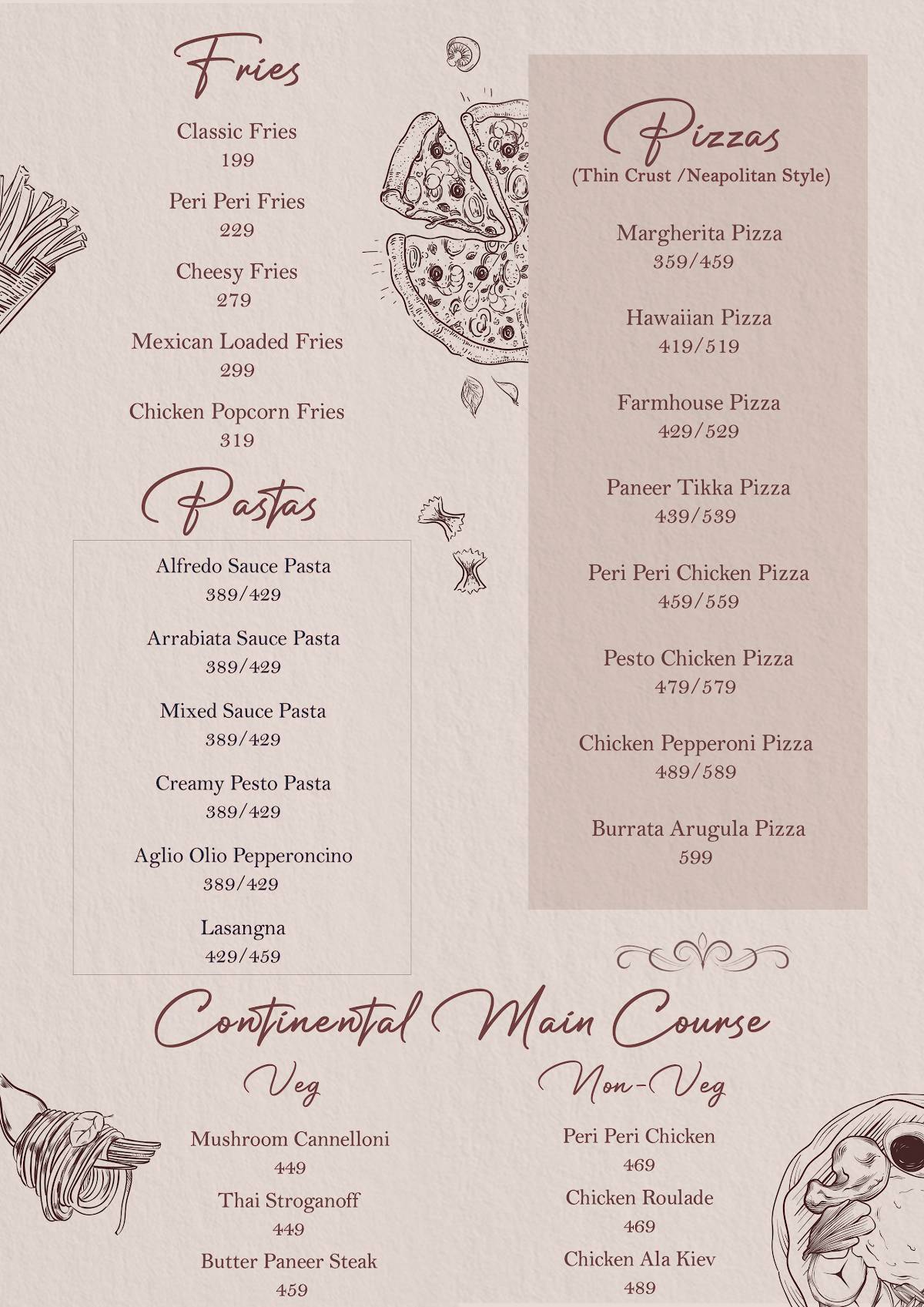 Refections Cafe, Hudson Lane menu