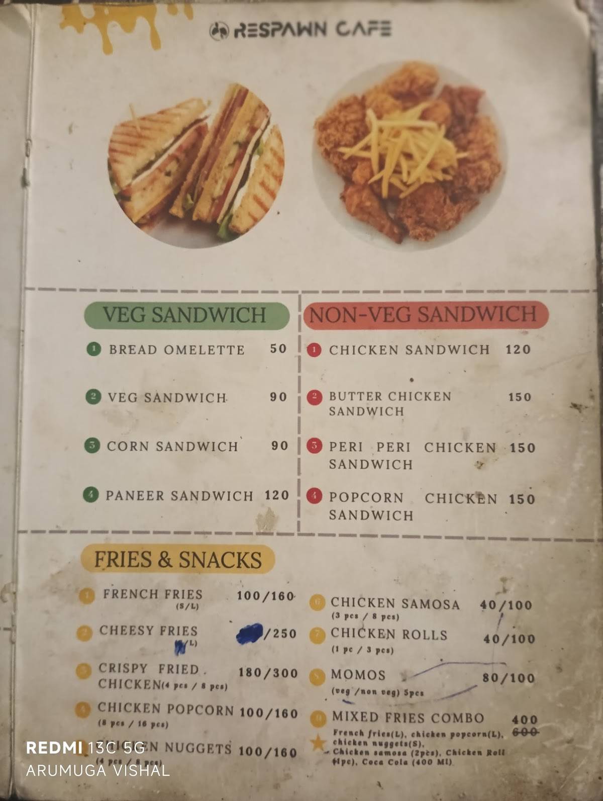 Respawn Cafe menu