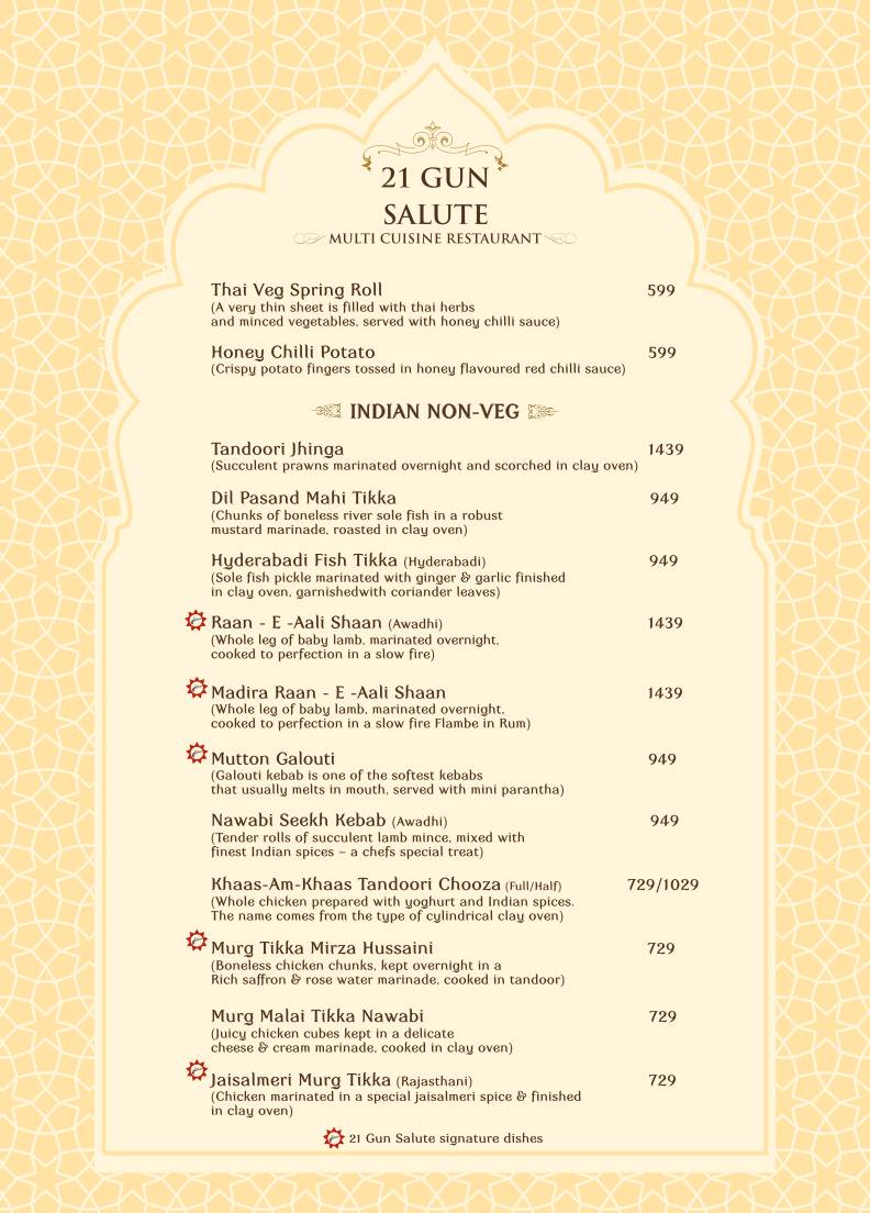 21 Gun Salute Restaurant Theme Based Family Restaurant menu