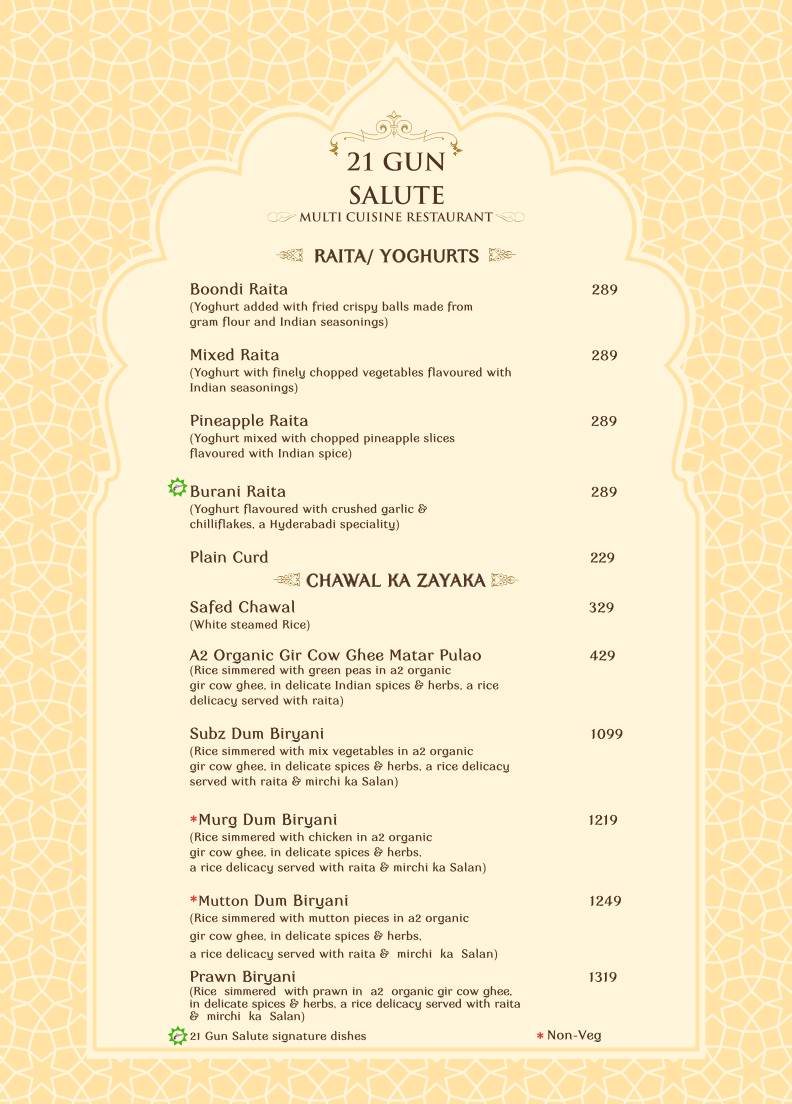 21 Gun Salute Restaurant Theme Based Family Restaurant menu