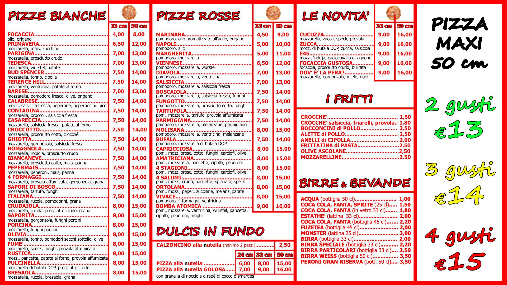 Menu di A Tutta Pizza 