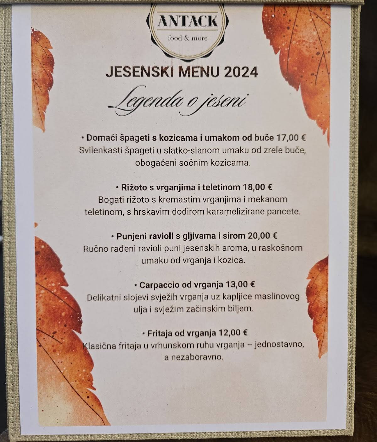Menu di Restaurant ANTACK 
