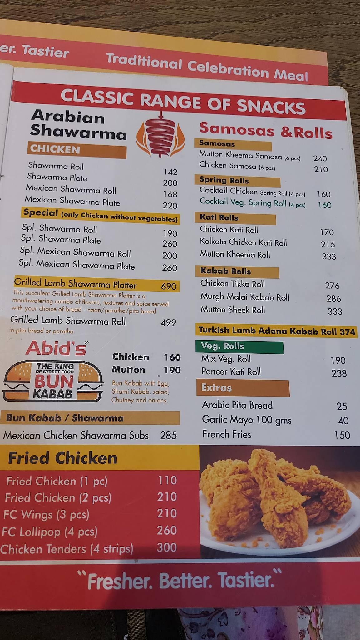 Abid's Chetpet menu