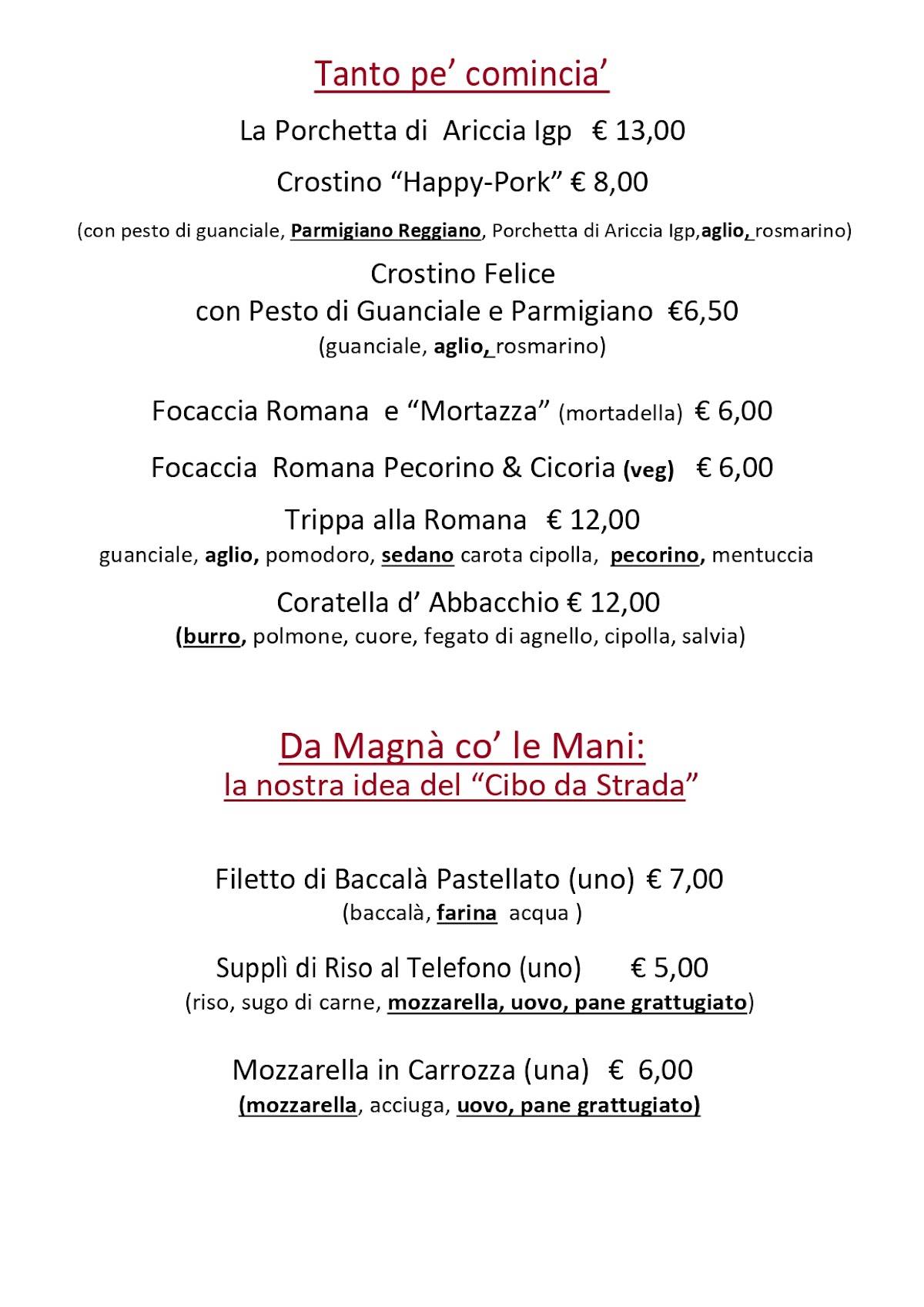 Menu di Accademia der Cacio e Pepe 