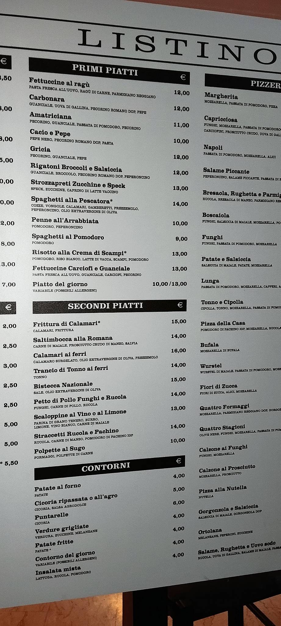 Menu di All'Antica Torretta 