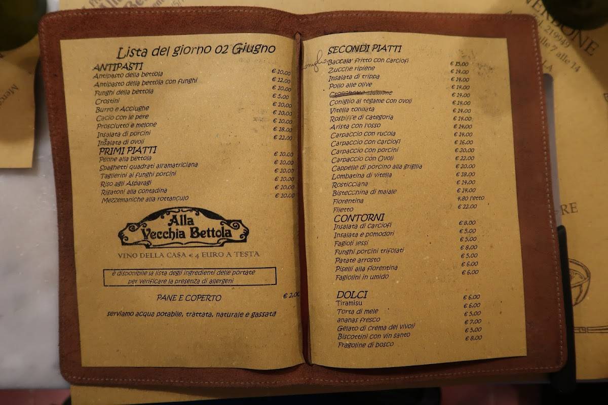 la vecchia bettola firenze menu