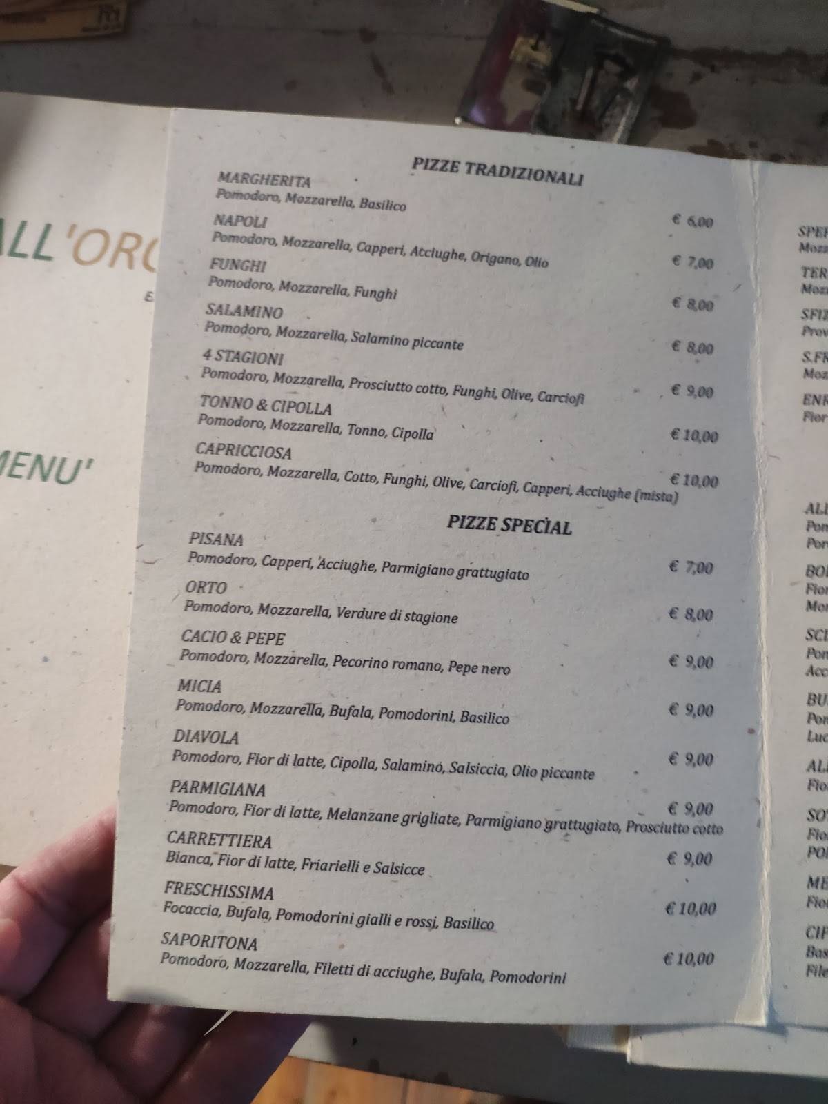 Menu di Alloro Pizzeria Ristorante 