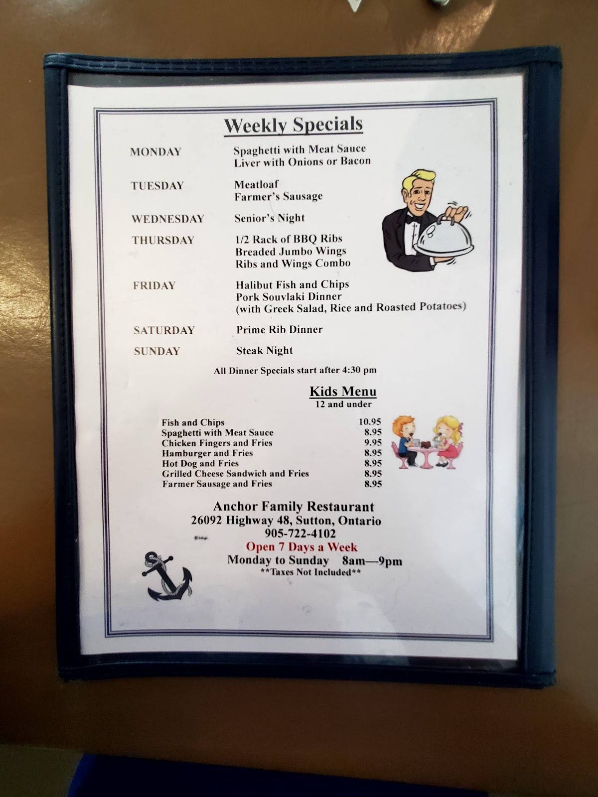 Menu at Anchor Family Restaurant,