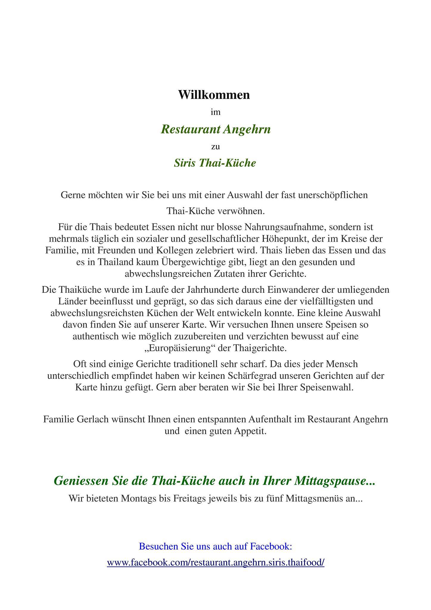 Menu di Restaurant Angehrn Siris Thaifood 