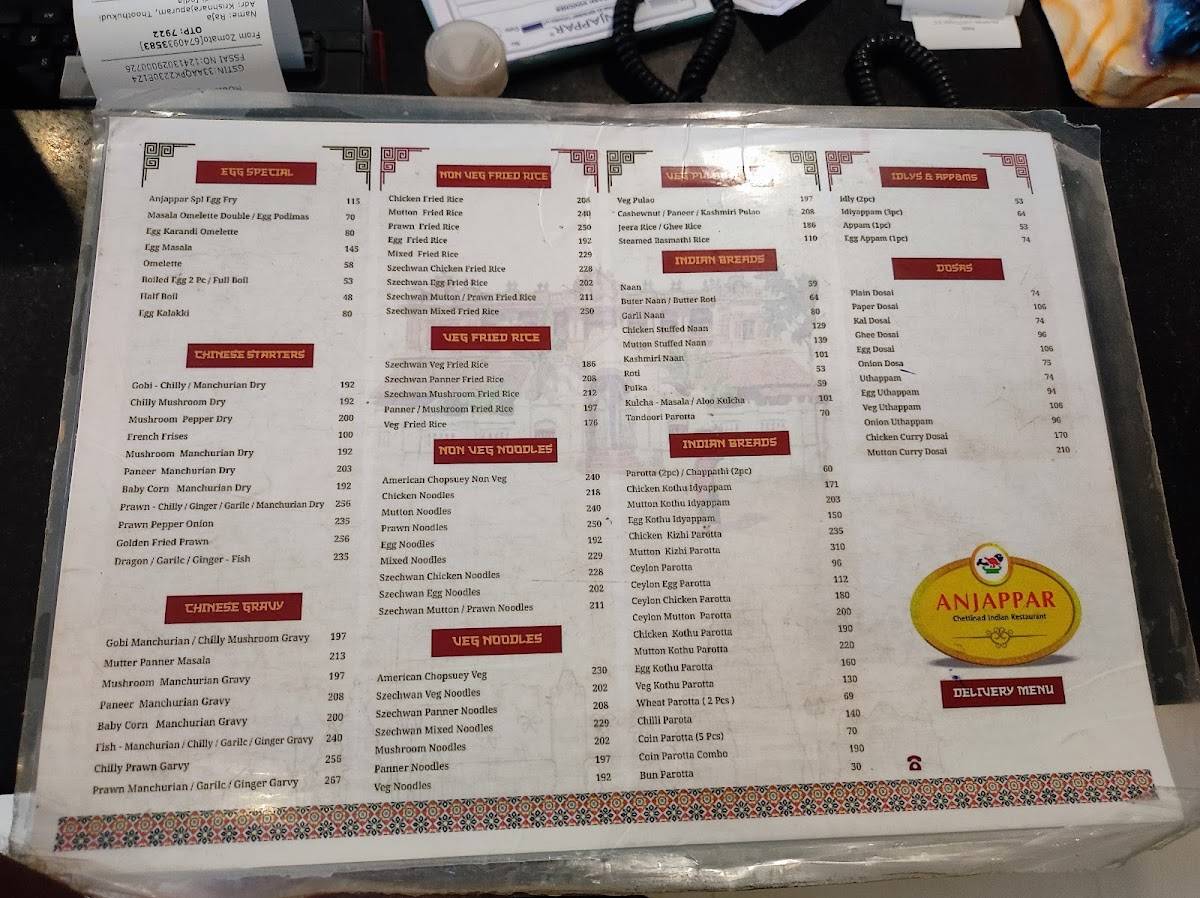 Anjappar Chettinad Restaurant menu