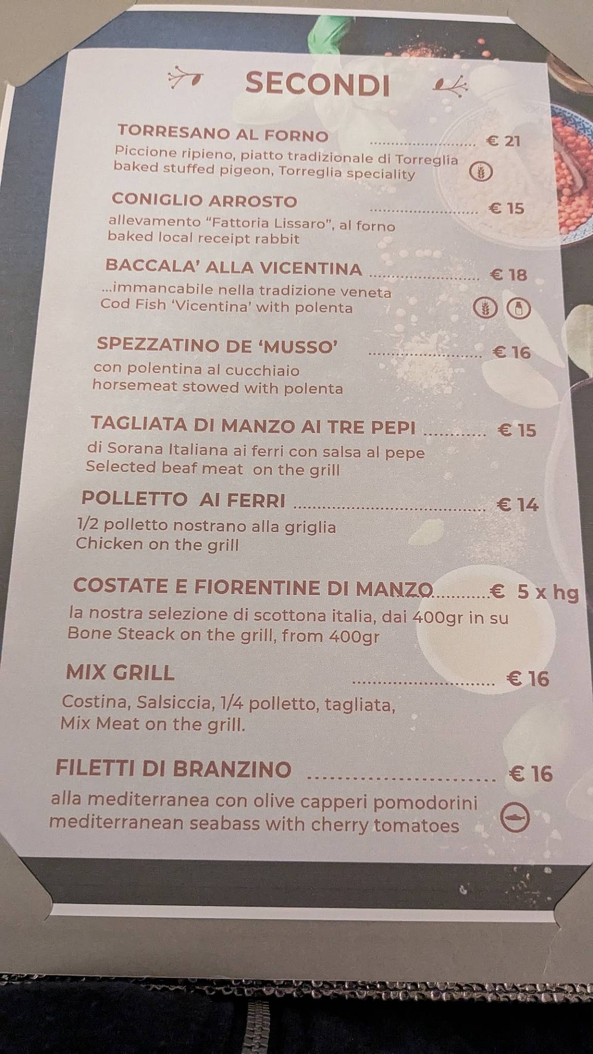 Menu di Antica Trattoria Antenore 