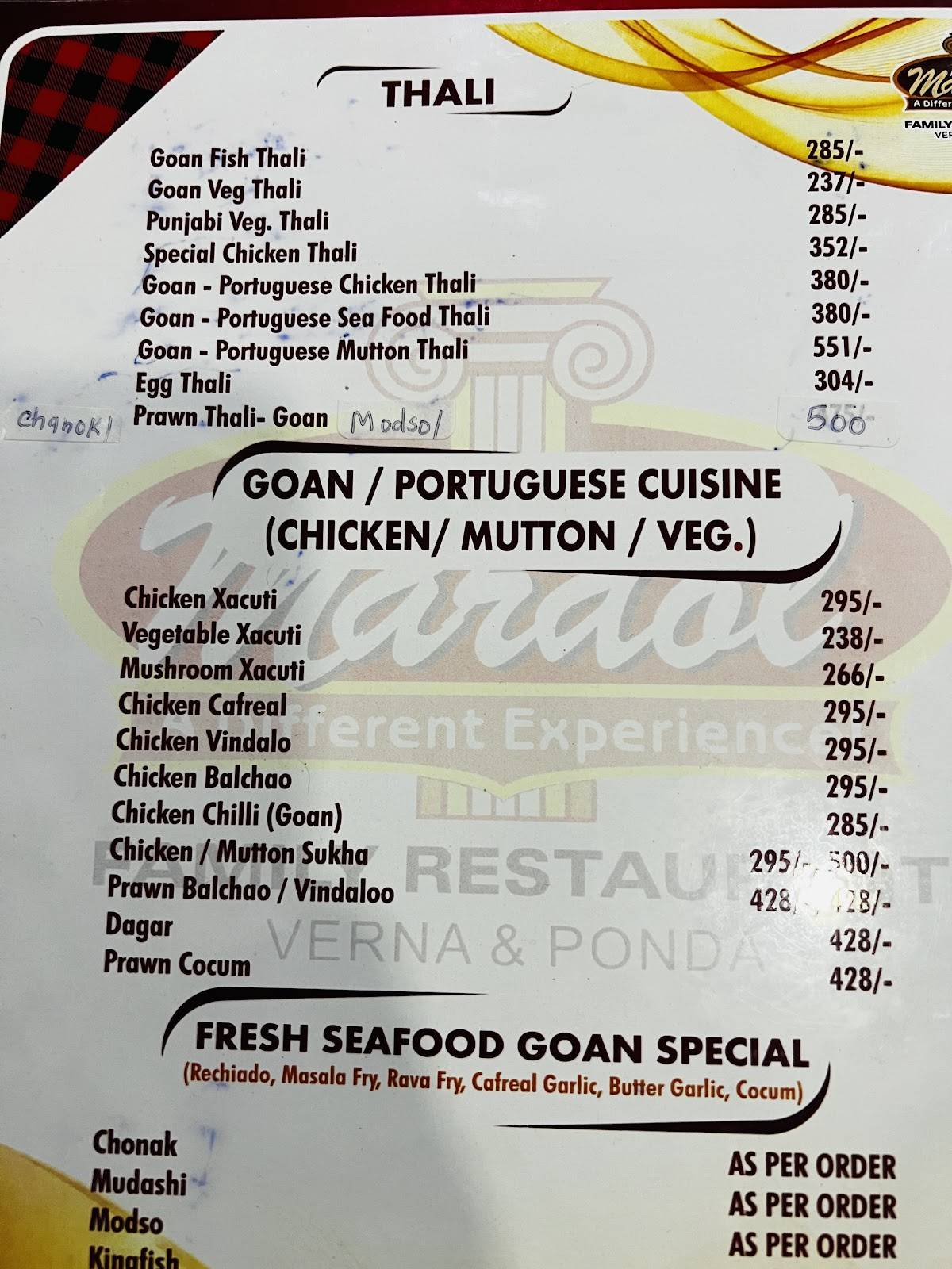 Antique Mardol Restaurant menu