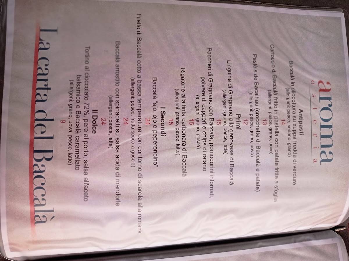 Menu di Aroma Osteria 