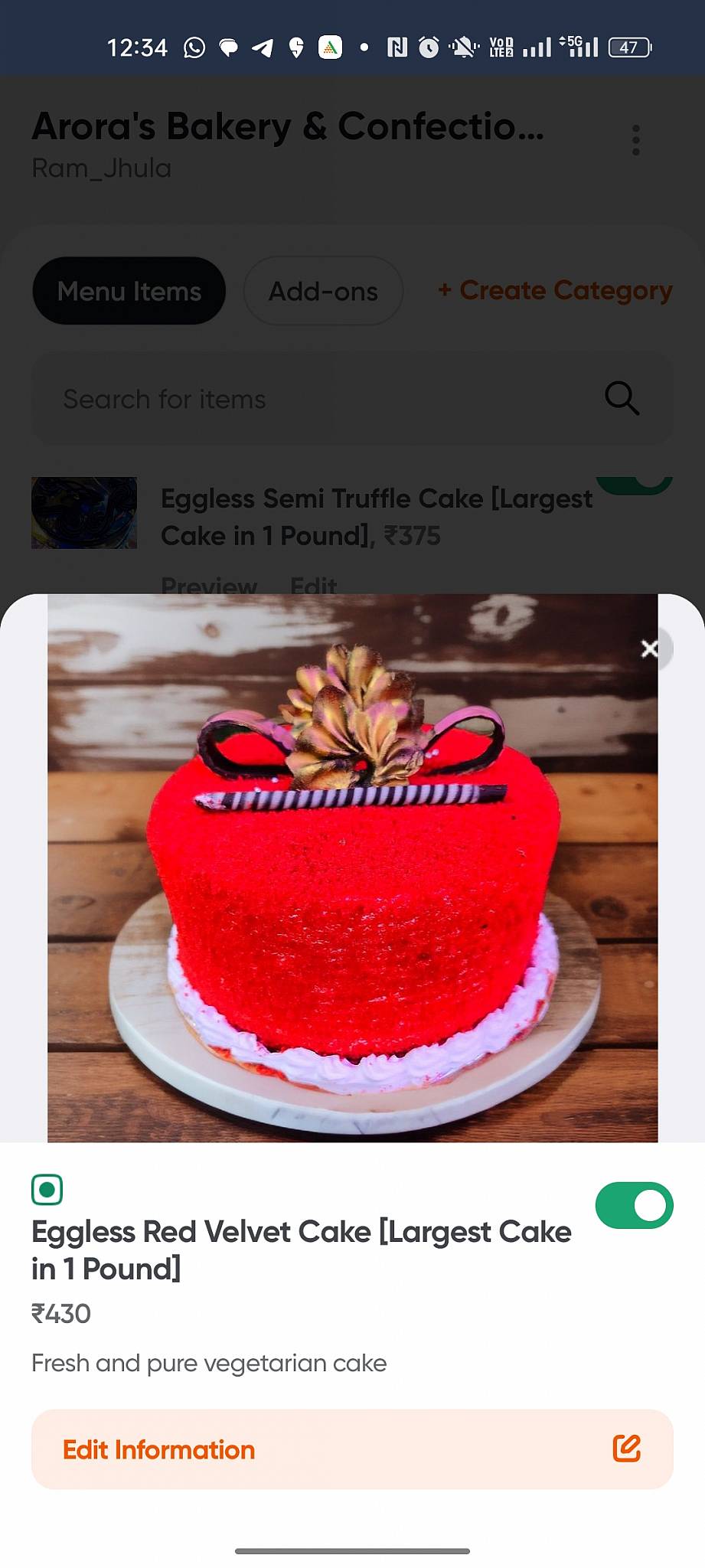 Arora Bakery Rishikesh Best Eggless Bakery in Rishikesh Most Popular Bakery in Rishikesh menu