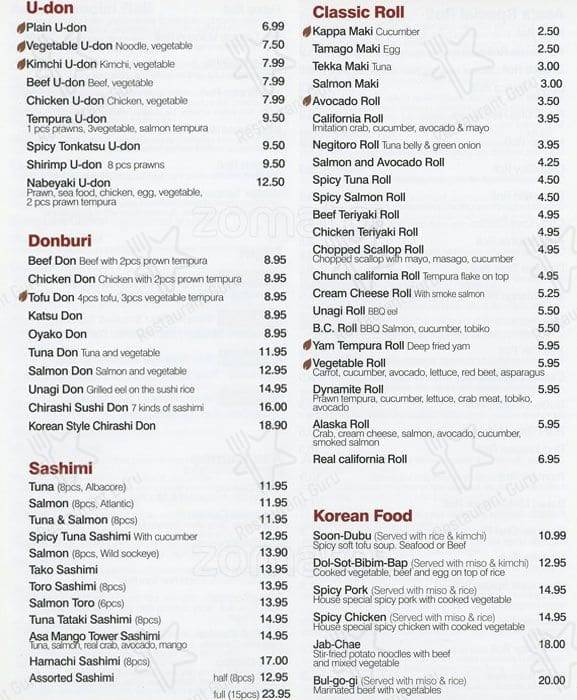 Menu de ASA Sushi