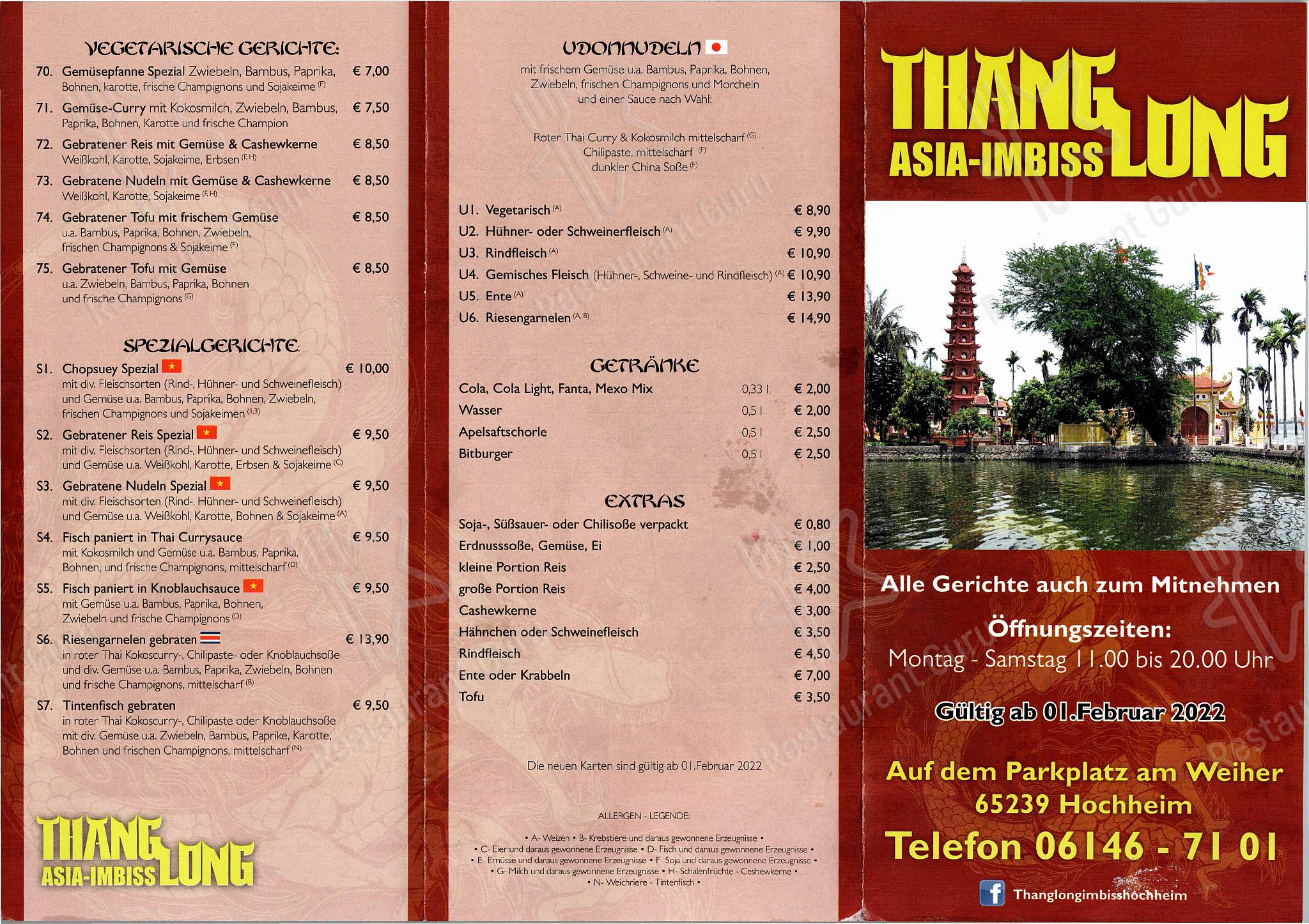 Speisekarte Von Asia Imbiss Thang Long Restaurant Hochheim Am Main