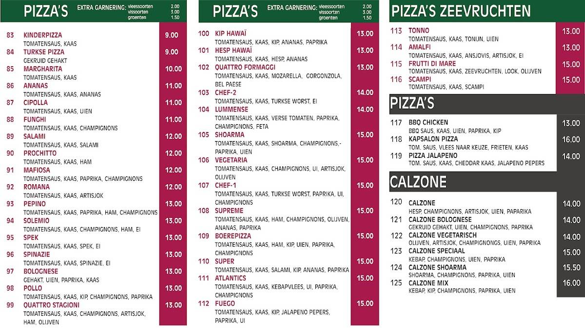 Menu de Atlantics BV