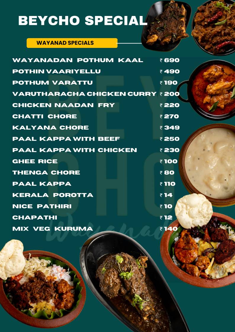 BEYCHO WAYANAD RESTAURANT & CAFE menu