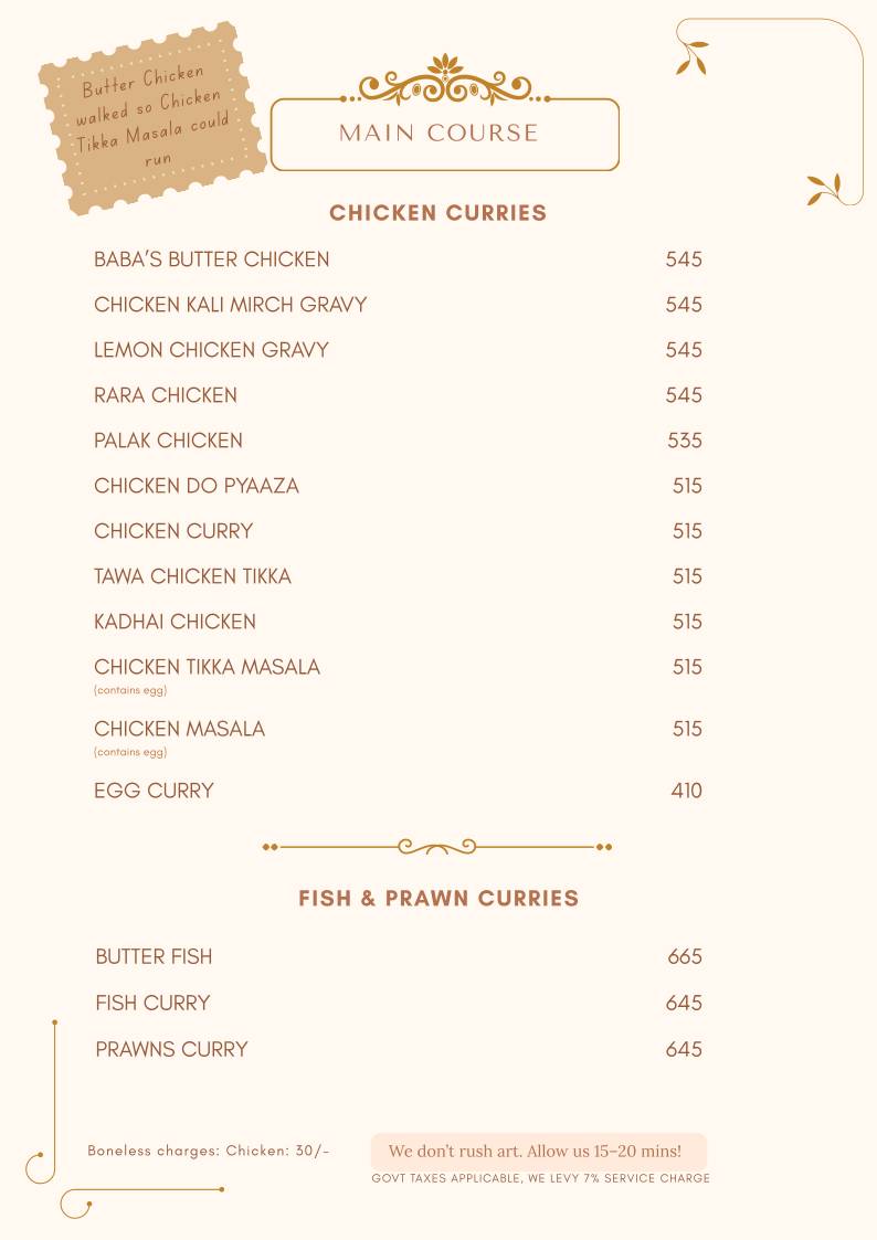 Baba's Pune menu