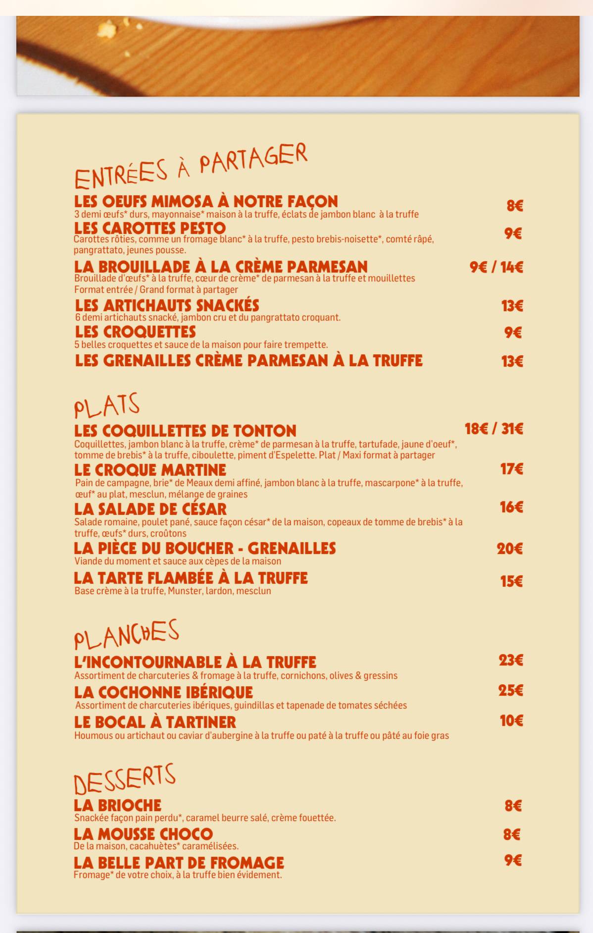 Menu de Balme - Restaurant truffe Colmar