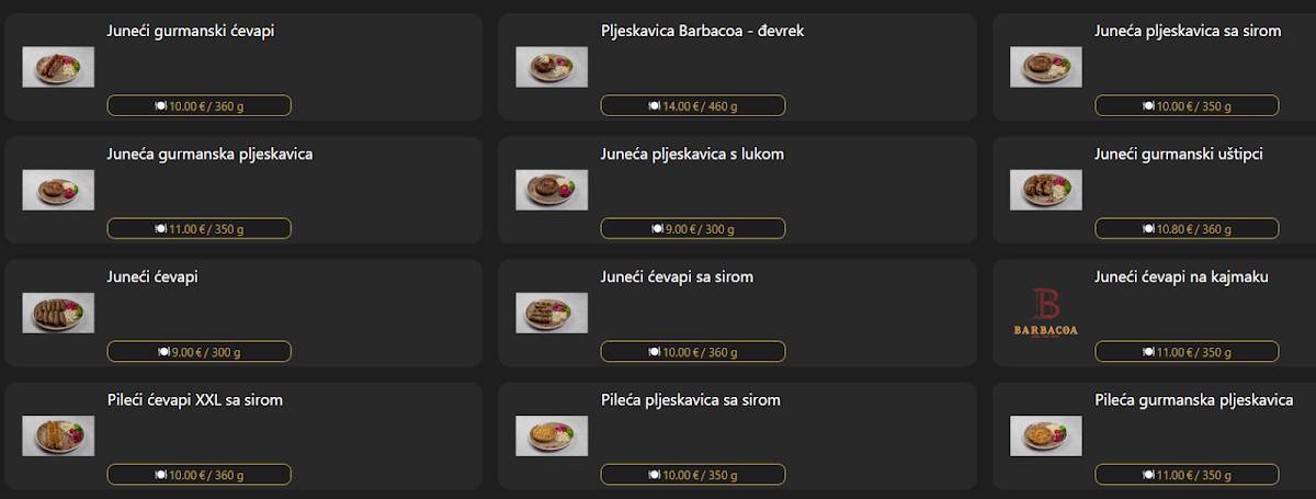 Menu di Barbacoa 