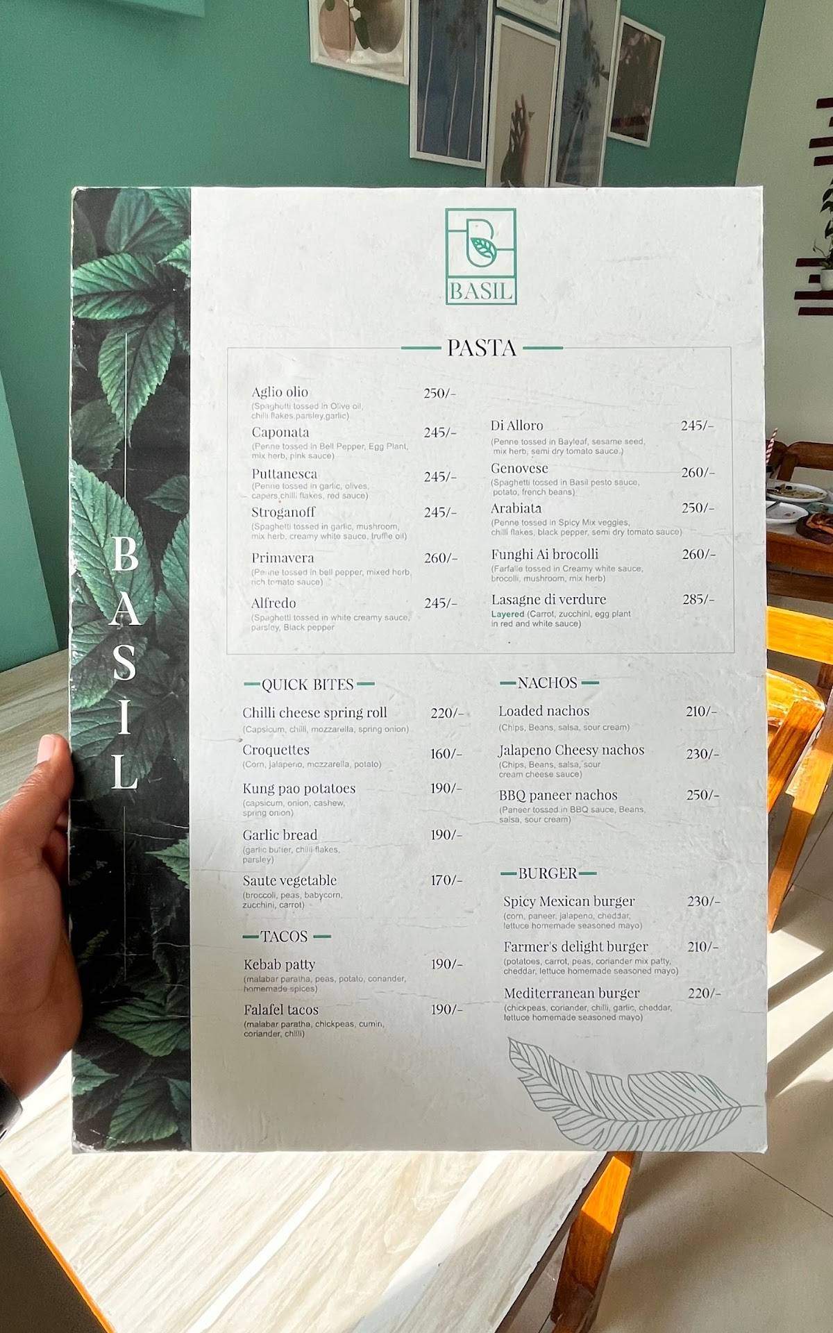 Basil Restaurant menu