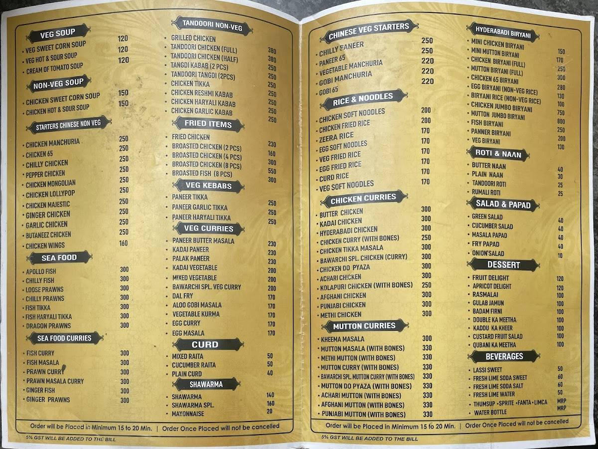 Bawarchi Restaurant menu