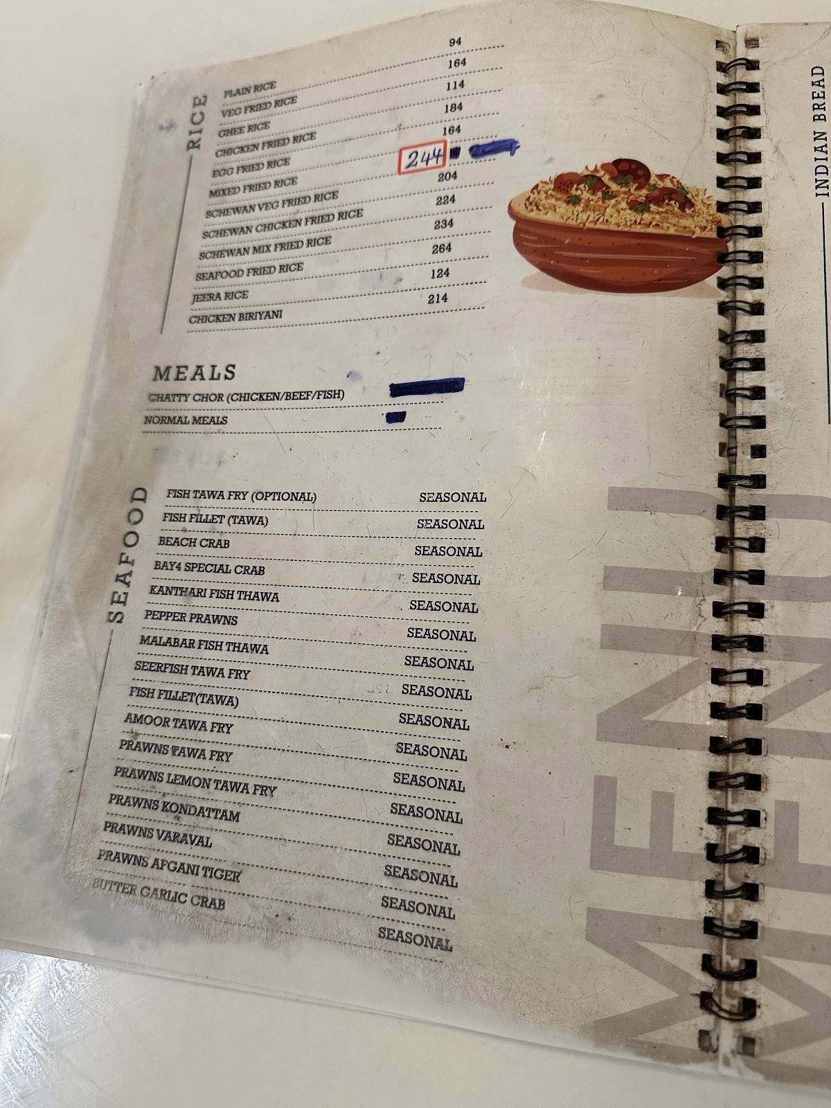 Bay4 Beachfront Restaurant menu