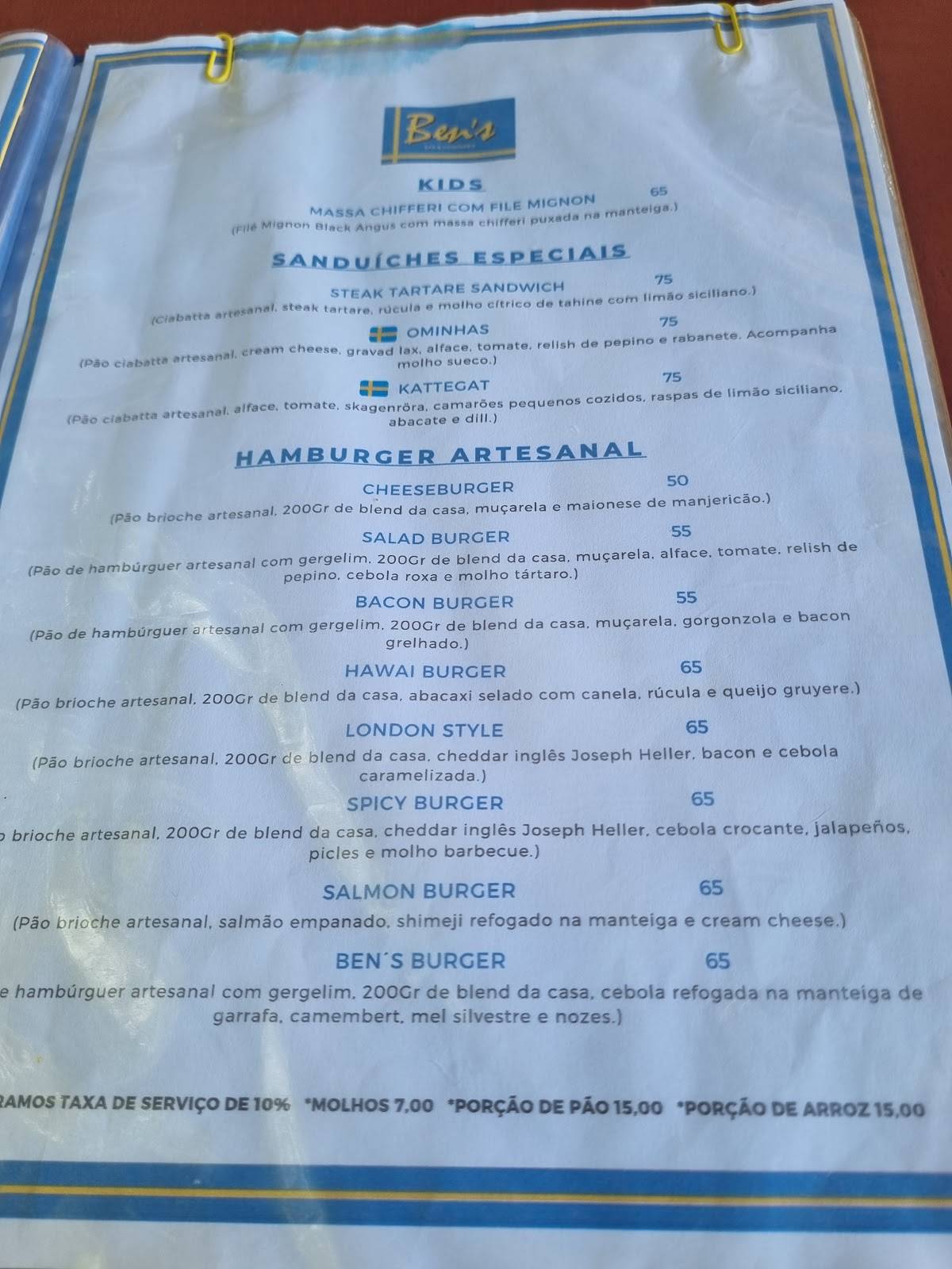 Ben's Bar & Comidaria cardápio