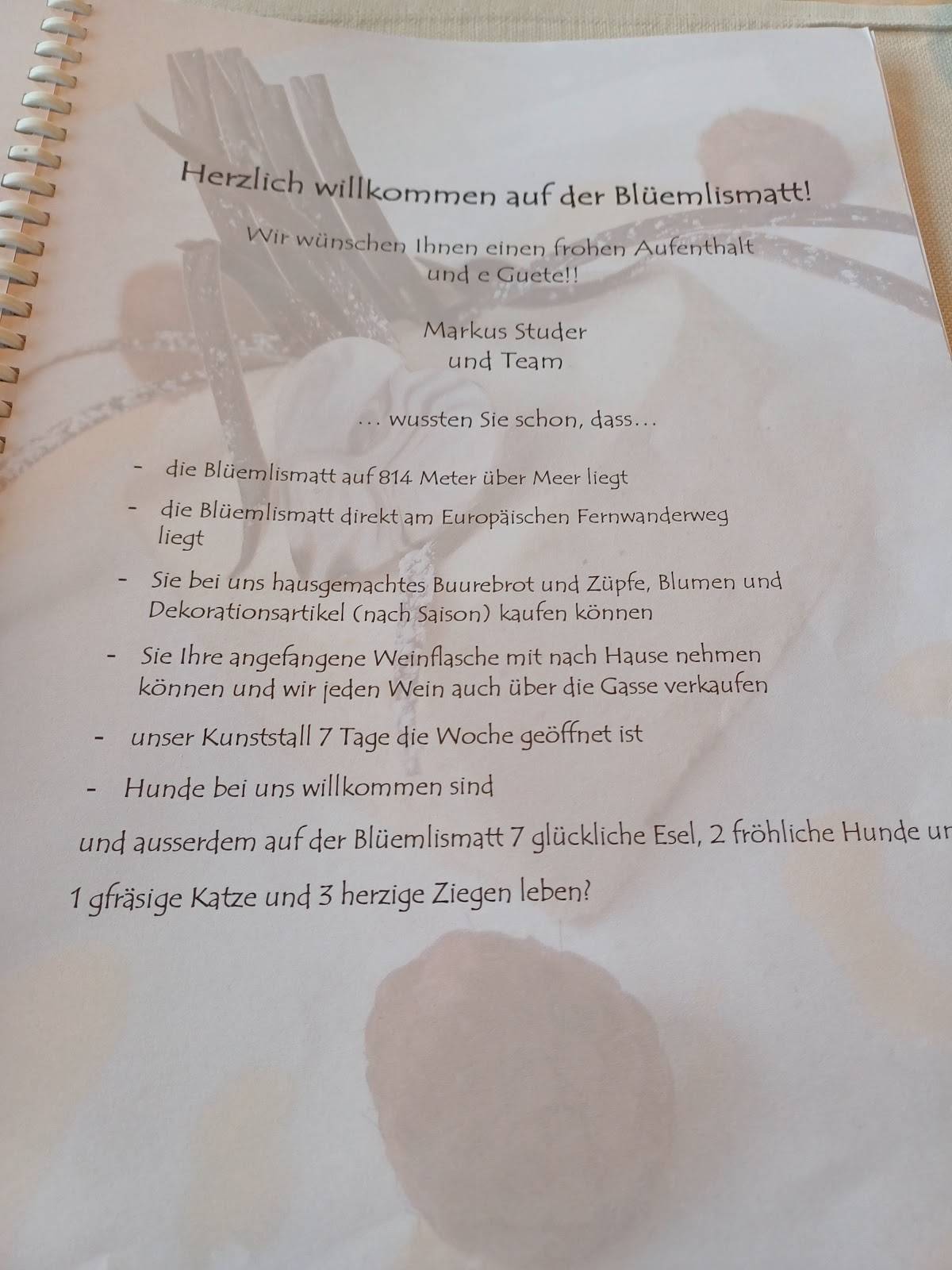 Menu di Restaurant Blüemlismatt 