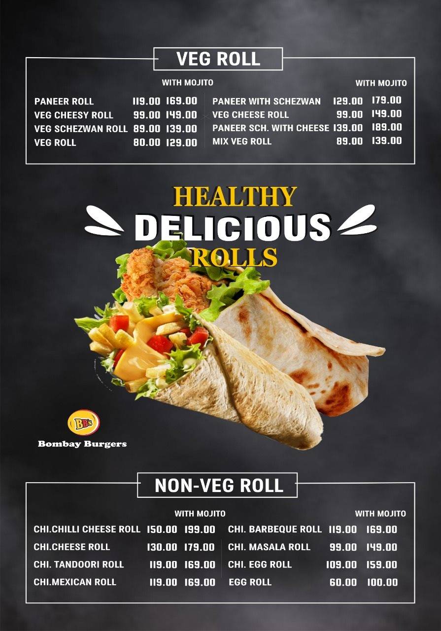 Bombay Burger's menu