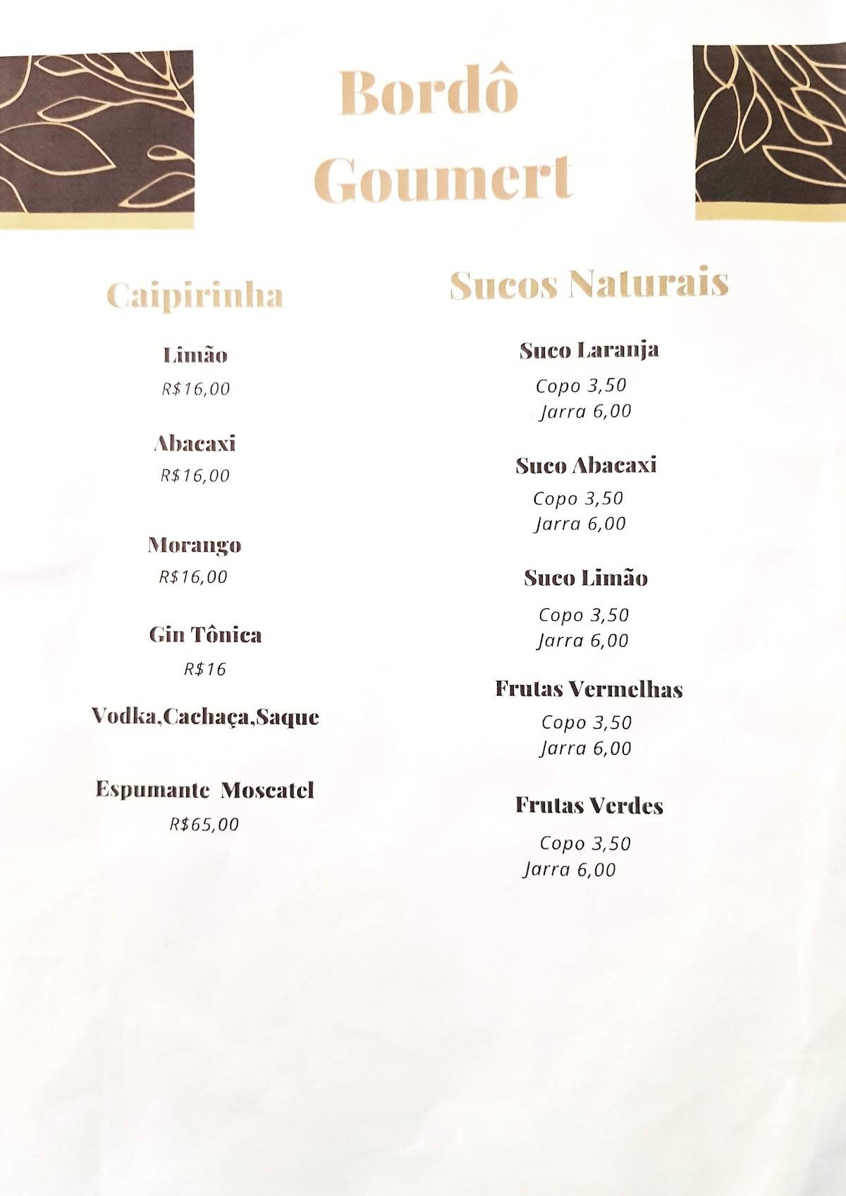 Restaurante Bordô Gourmet cardápio