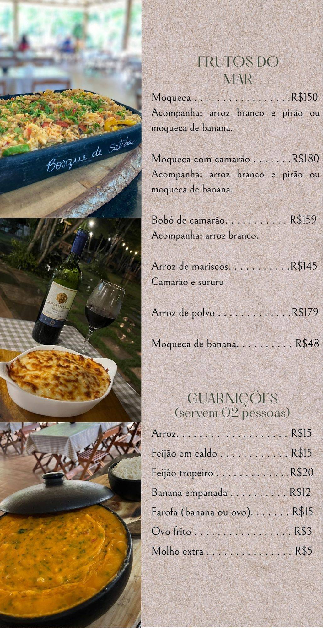 Bosque de Setiba cardápio