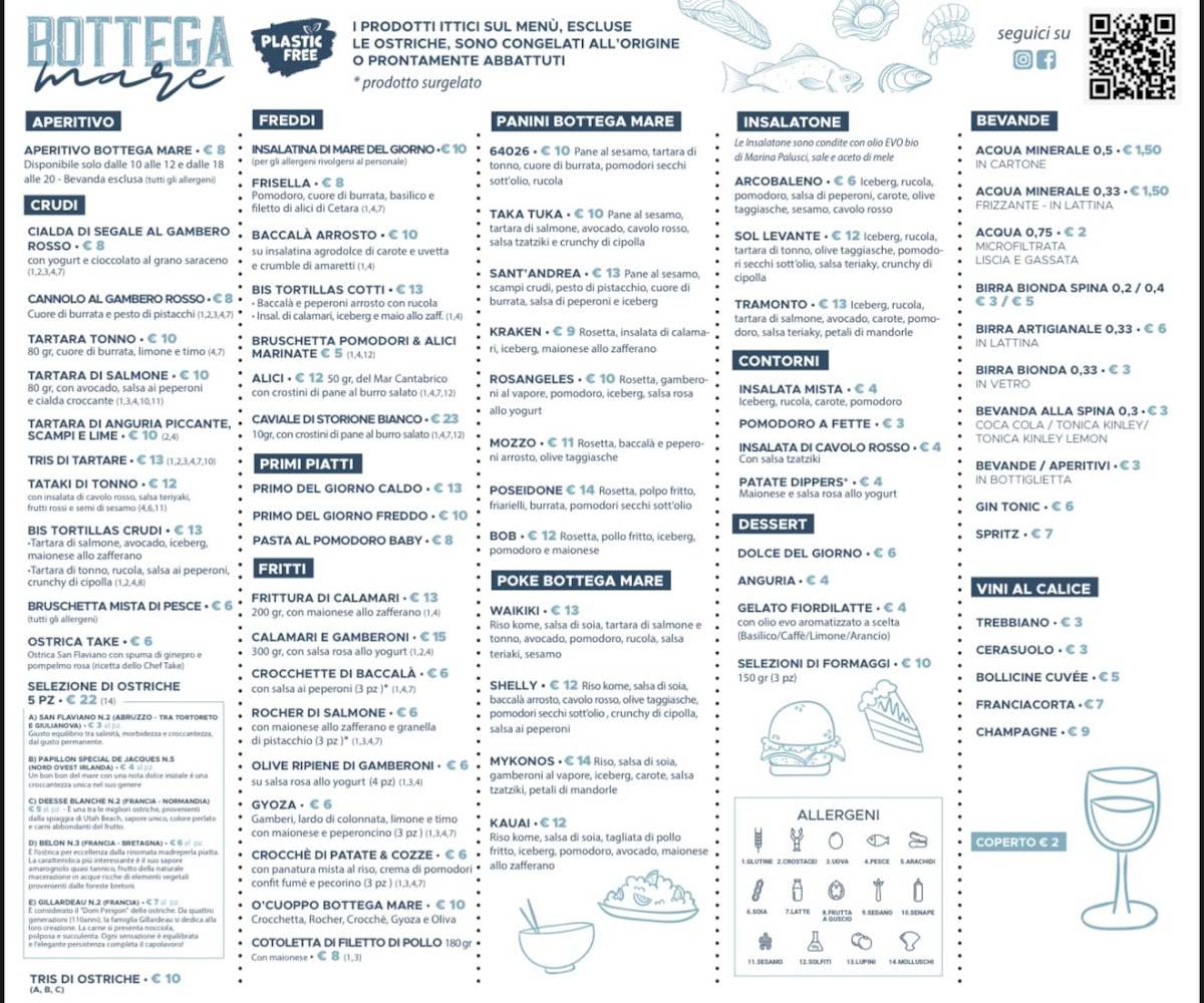 Menu di Bottega Mare 