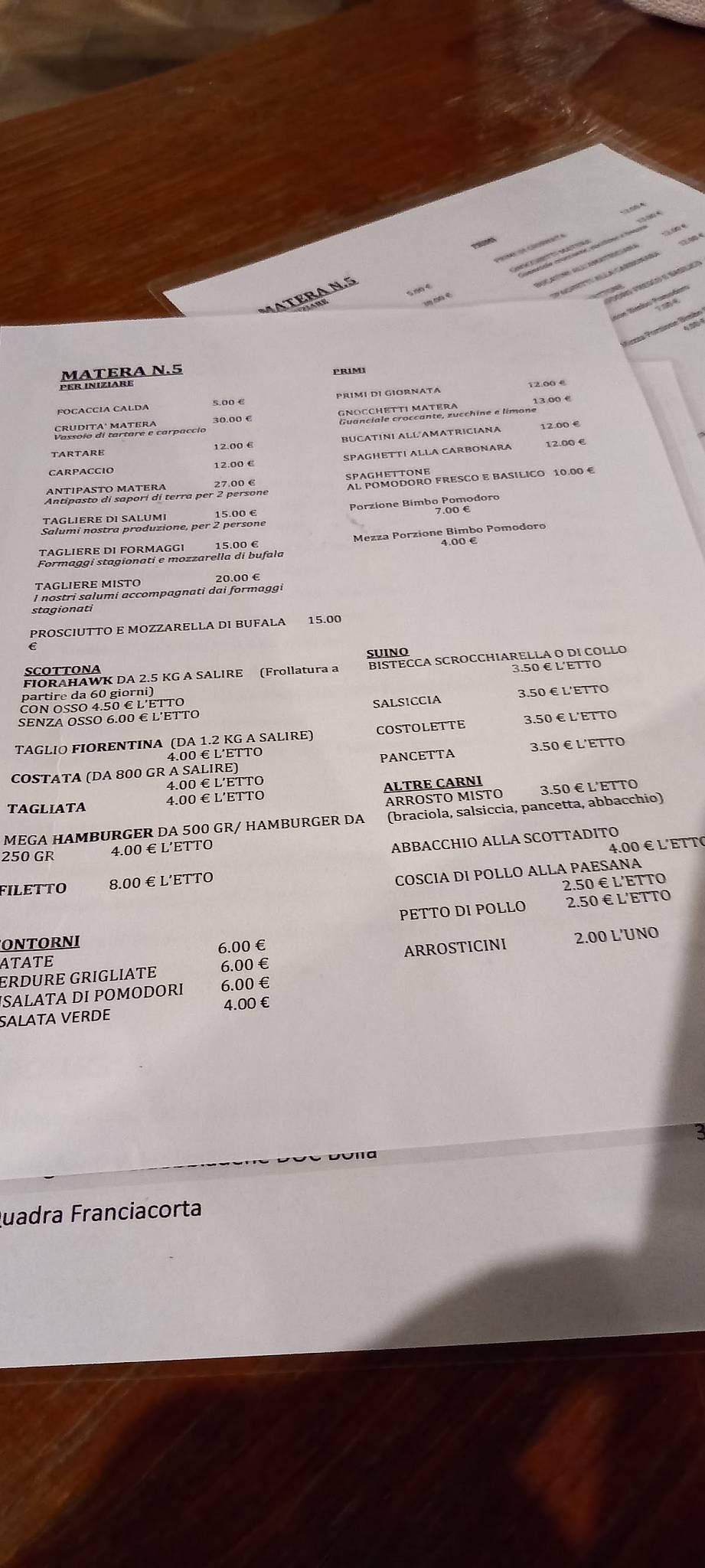 Menu di Braceria Matera N.5 