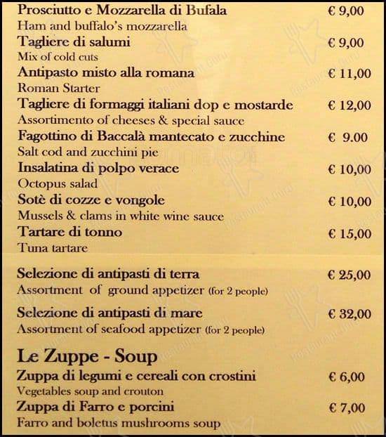 Menu di Ristorante Bruno Alla Lungaretta 