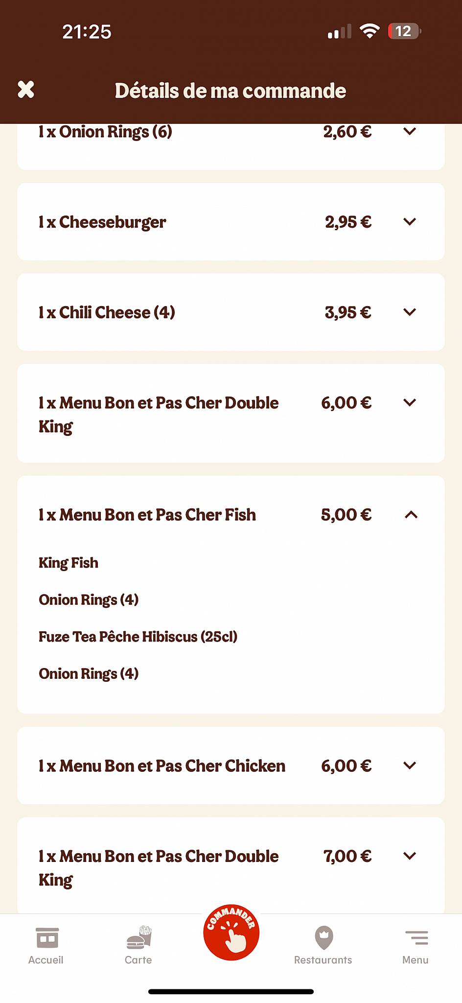 Menu de Burger King