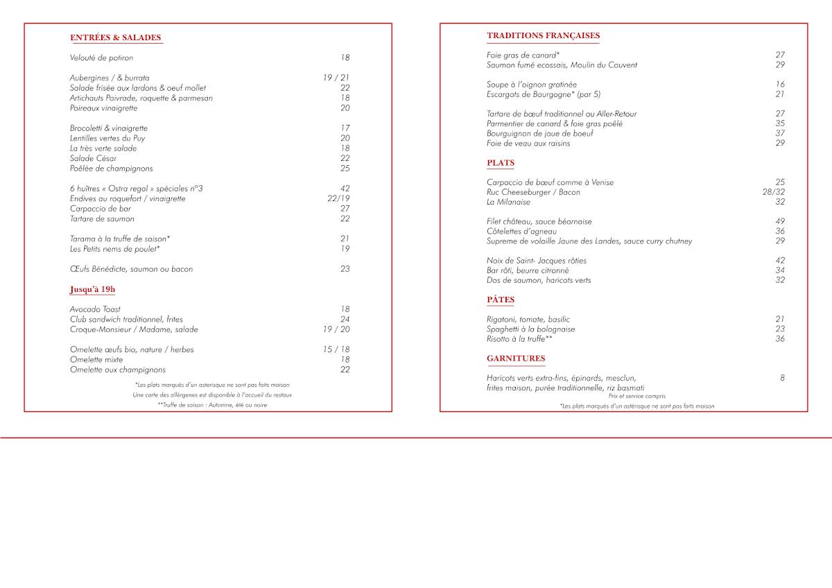 Menu de Café Ruc