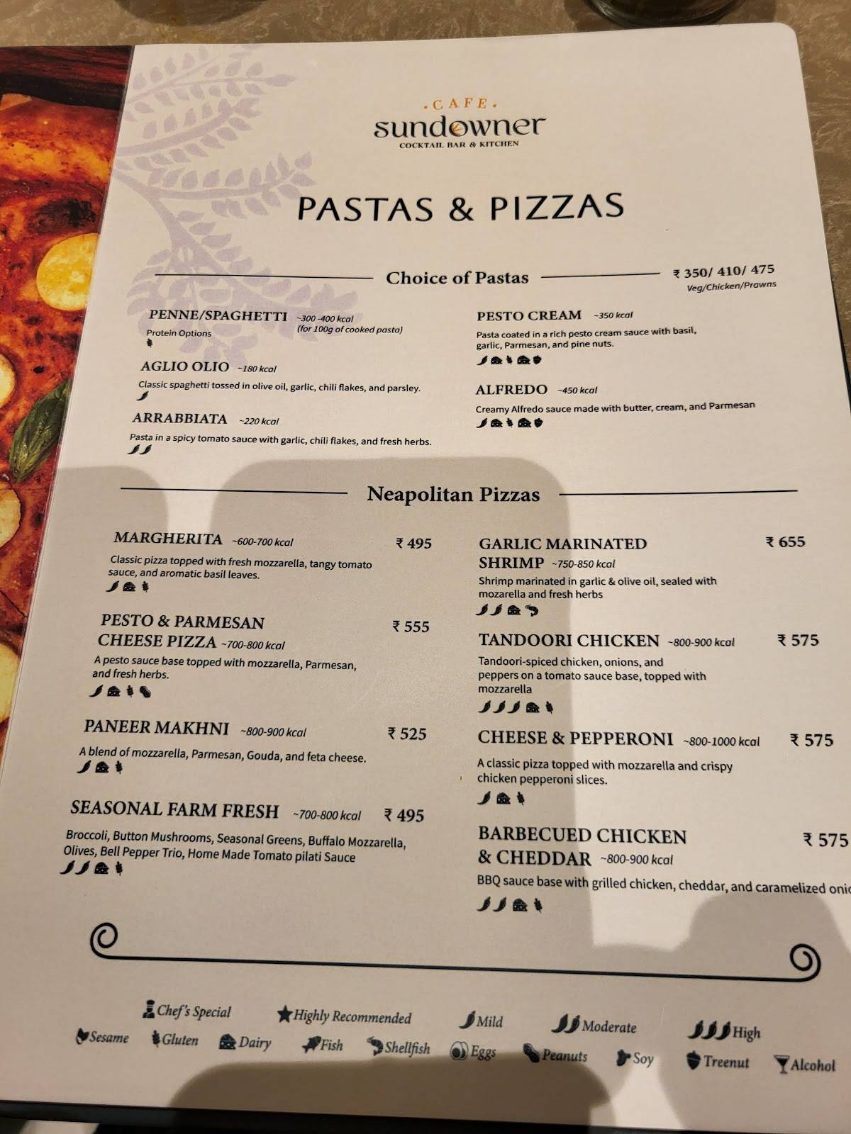 Cafe Sundowner menu