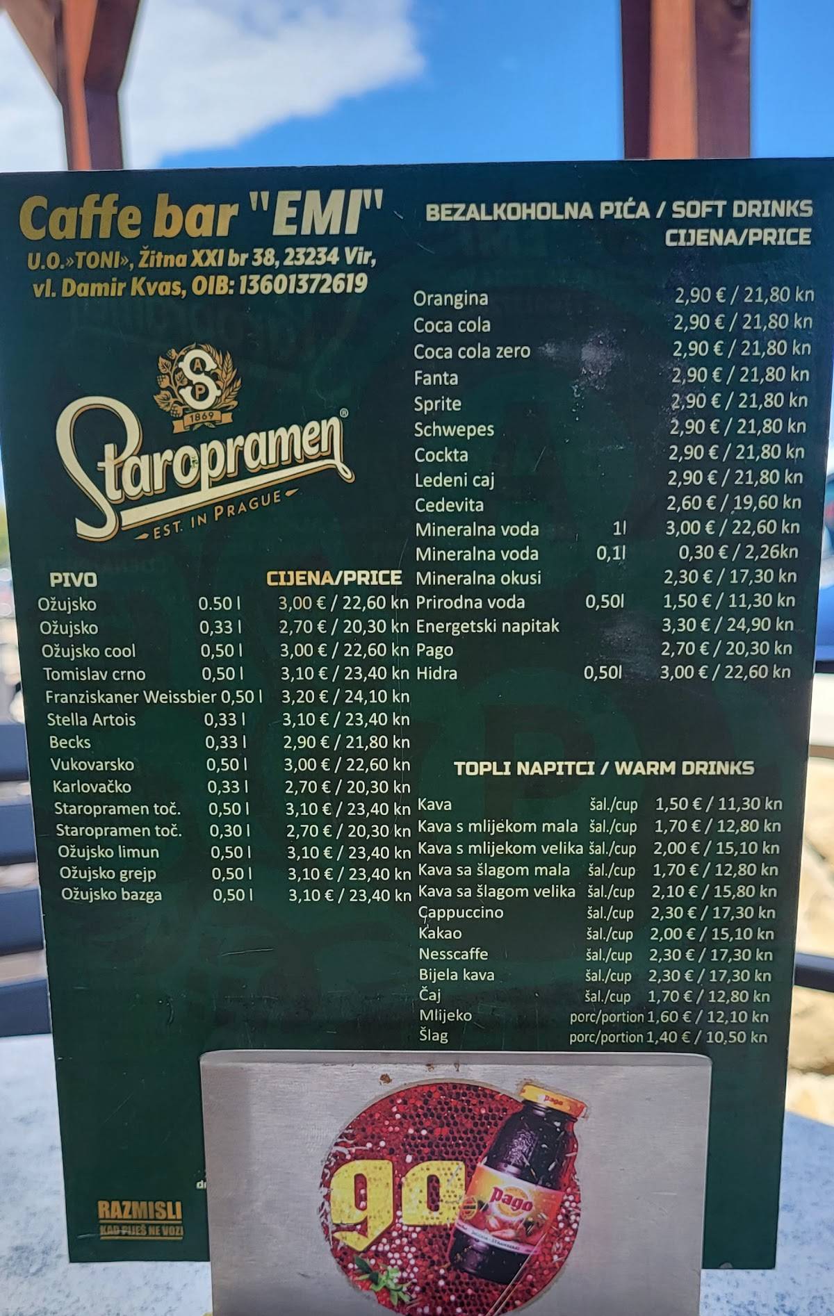 Menu di Caffe bar/ Grill “Emi" 