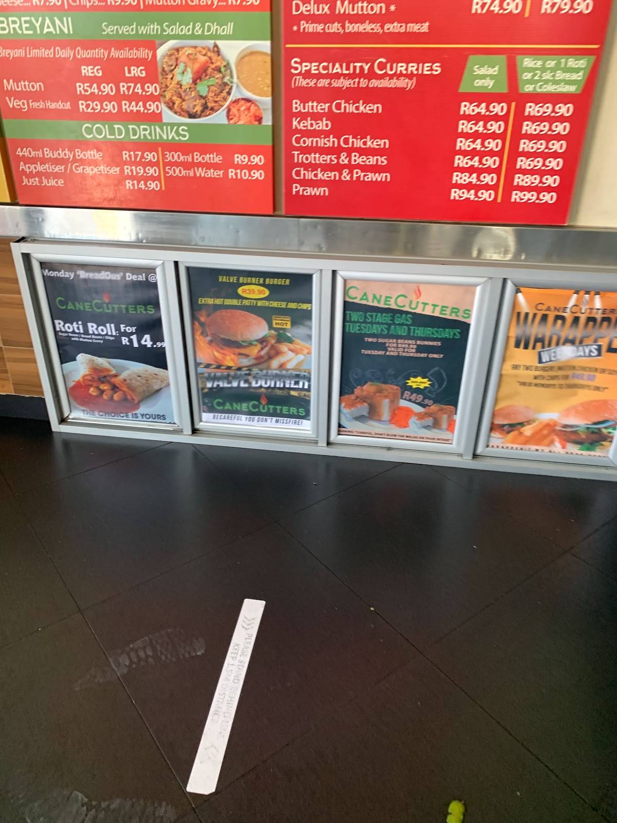 Menu at Canecutters Glenwood restaurant, Durban, 5355 Helen Joseph Rd