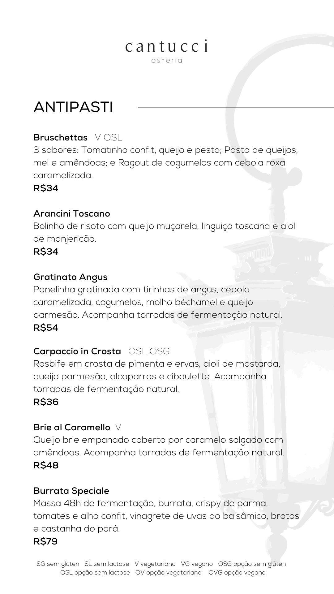 Cantucci Osteria Águas Claras cardápio