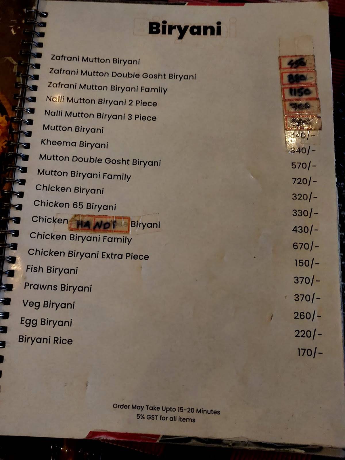 Capital Hotel - Malakpet menu