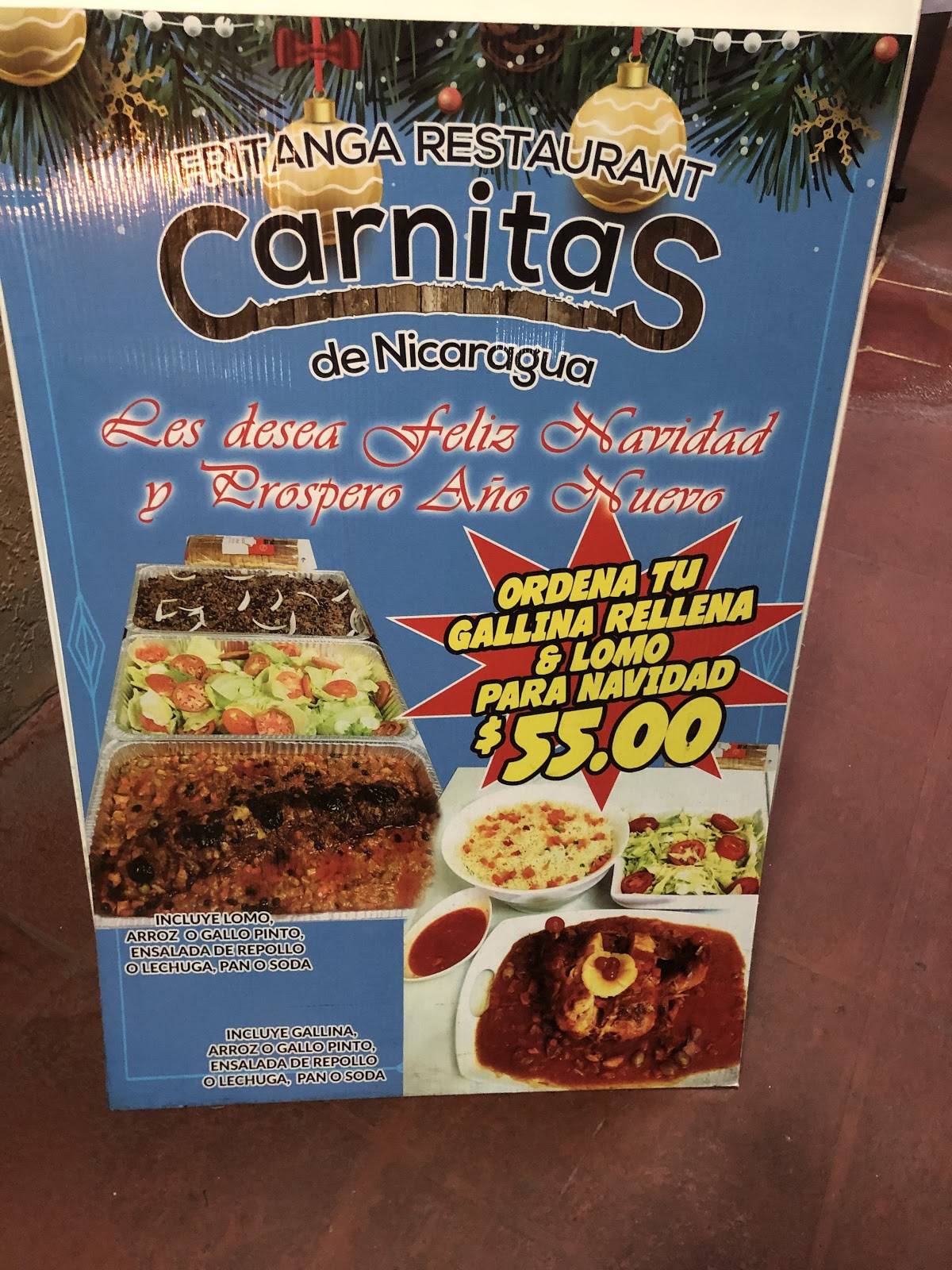 Carta de Carnitas Fritanga Restaurant De Nicaragua, Miami