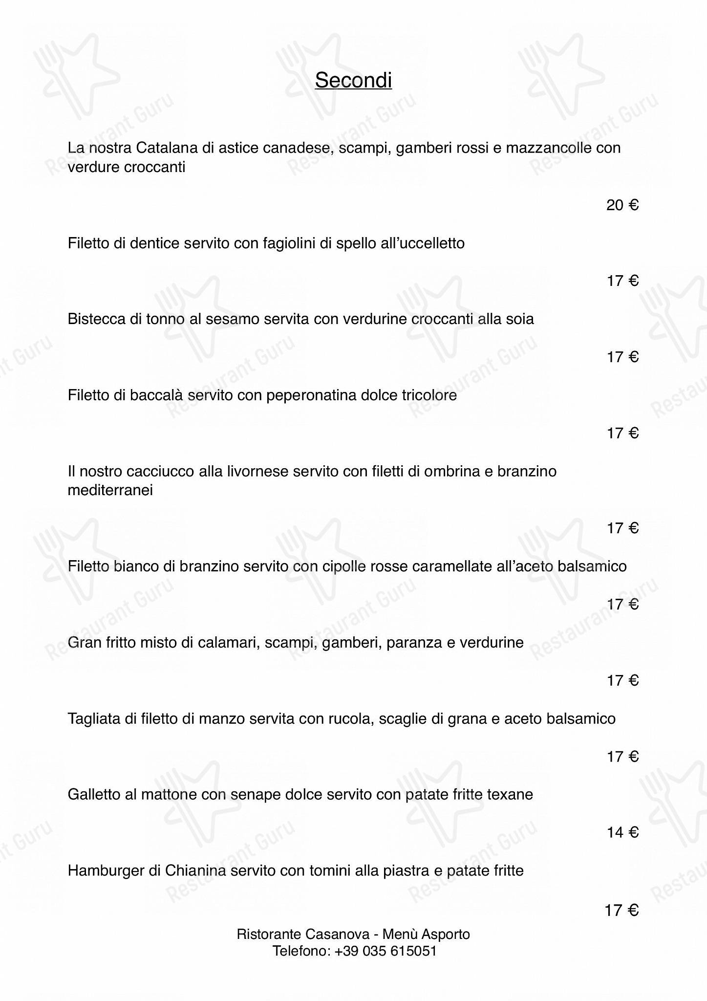 Ristorante Casanova in Curno - Основное меню