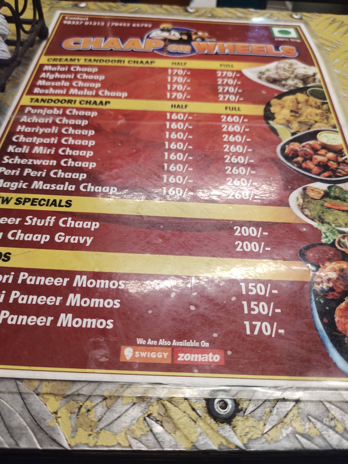 Chaap On Wheels menu