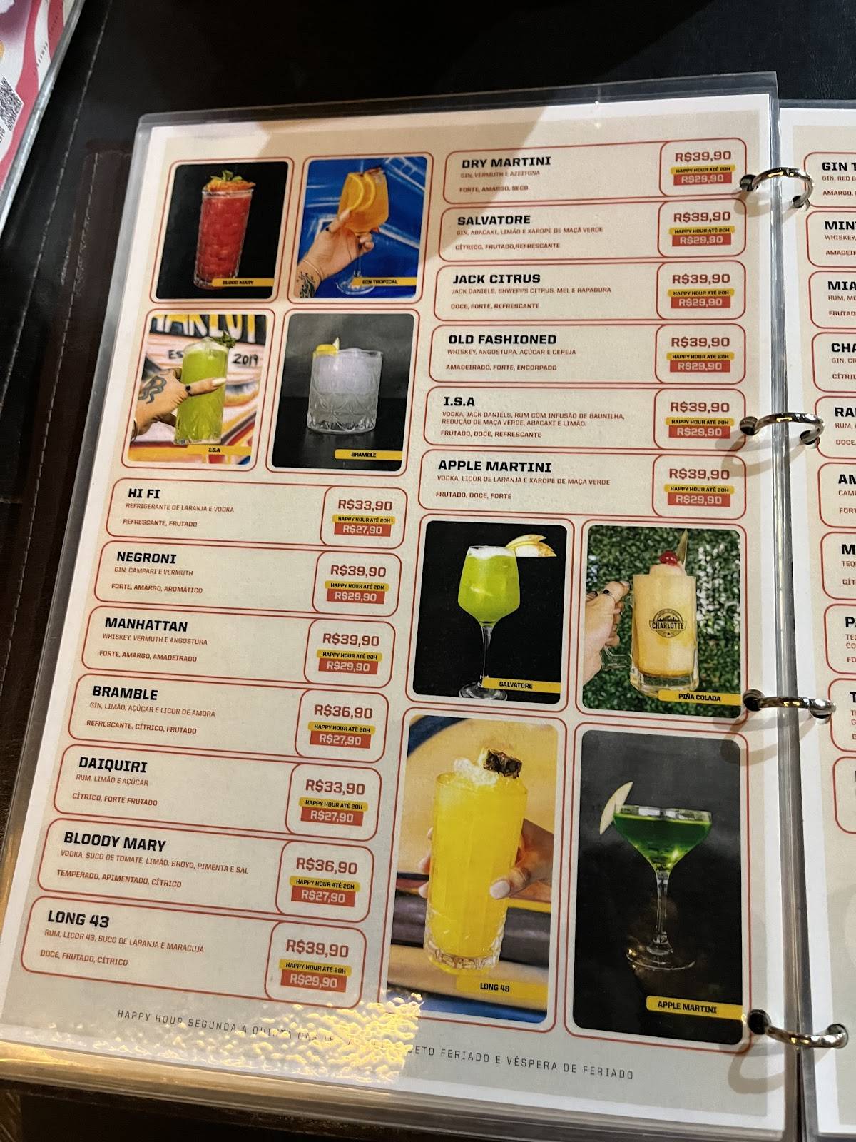 Charlotte Espeto e Burger cardápio